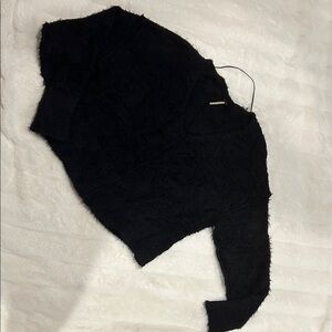 Free People Black Fuzzy V-Neck Sweater